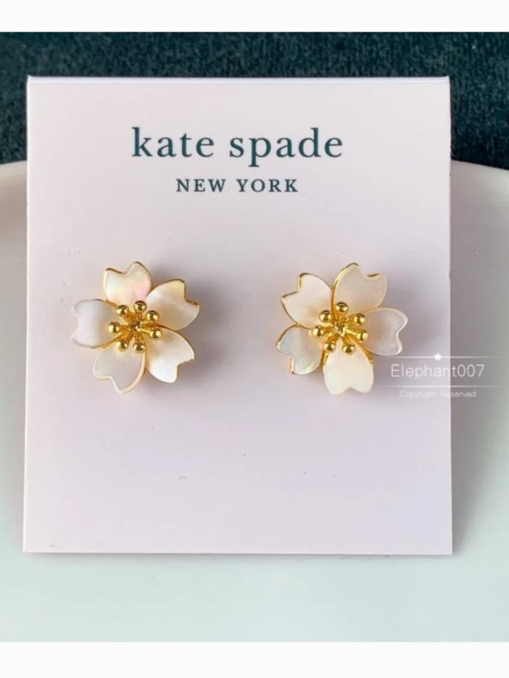 Kate Spade New York Mother of Pearl Flower Stud Earrings Gold Tone